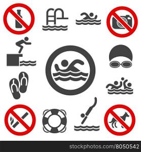 Swimming vector icons. Swimming icons. Pool swimming vector signs on white background.