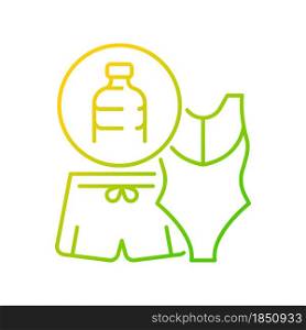 Swimsuit from plastic bottles gradient linear vector icon. Recycled plastic waste. Ethical bathing suit. Thin line color symbol. Modern style pictogram. Vector isolated outline drawing. Swimsuit from plastic bottles gradient linear vector icon