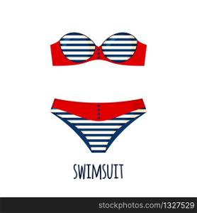 Swimsuit icon in flat style isolated on white background. Striped Swimming suit. Vector illustration.. Vector Swimsuit icon in flat style isolated on white background.