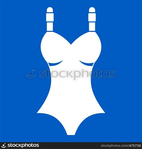 Swimsuit icon white isolated on blue background vector illustration. Swimsuit icon white
