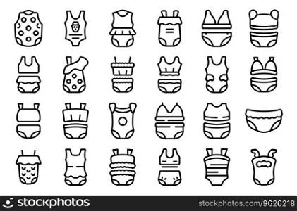 Swimsuits for children icons set outline vector. Swim boy. Beach fun. Swimsuits for children icons set outline vector. Swim boy