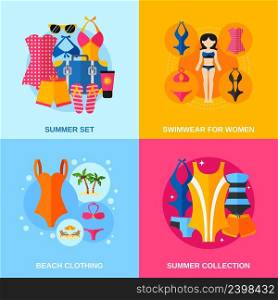 Swimwear for woman summer collection and beach clothing flat color decorative icon set isolated vector illustration  . Swimwear Decorative Icon Set 