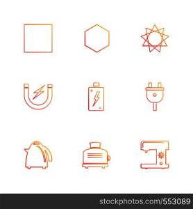 swing machine , toster , kettle , battery , shapes , electronic , time , ecology , icon, vector, design, flat, collection, style, creative, icons , traingle , square , hexagon , pentagon , battery , electricity ,