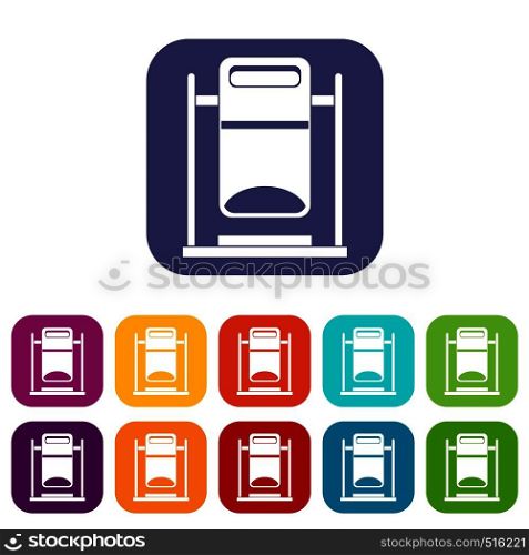 Swinging trashcan icons set vector illustration in flat style in colors red, blue, green, and other. Swinging trashcan icons set