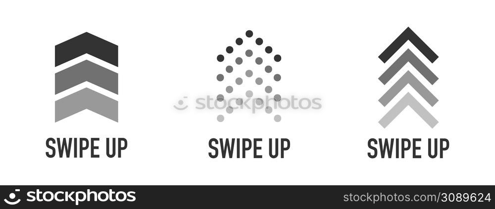 Swipe up buttons set for social media. Arrow up. Swipe up icon set isolated for stories design blogger, scroll pictogram.. Swipe up buttons set for social media. Arrow up. Swipe up icon set isolated for stories design blogger.