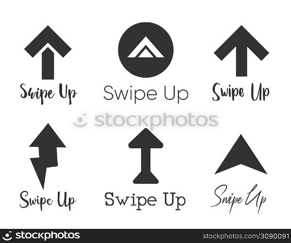 Swipe up icon set isolated on background for stories design, scroll pictogram. Arrow up logo for blogger. Vector illustration . Swipe up icon set isolated on background for stories design, scroll pictogram. Arrow up logo for blogger.