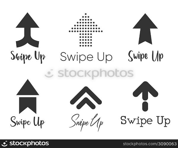 Swipe up, set of buttons for social media. Arrows, buttons and web icons for advertising and marketing in social media application. Vector illustration. Swipe up, set of buttons for social media. Arrows, buttons and web icons for advertising and marketing in social media application.
