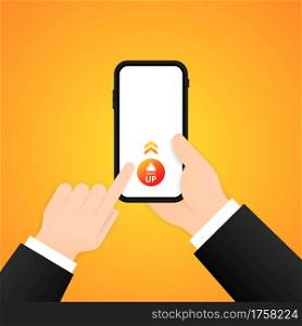 Swipe up to see more on smartphone illustration. Social media blogging concept. Vector on isolated background. EPS 10.. Swipe up to see more on smartphone illustration. Social media blogging concept. Vector on isolated background. EPS 10