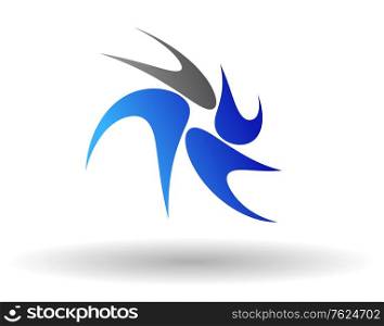 Swirl abstract logo with grey and blue elements with shadow for modern design