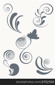 Swirl and floral vector elements in various styles