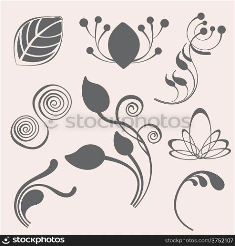 Swirl and floral vector elements in various styles for ornate and decoration