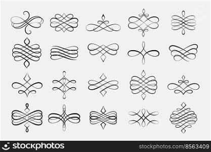 swirl calligraphic ornament decorative borders or dividers set