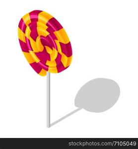 Swirl candy stick icon. Isometric of swirl candy stick vector icon for web design isolated on white background. Swirl candy stick icon, isometric style