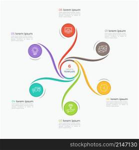 Swirl style infographic template with 6 options. Vector illustration.. Swirl style infographic template with 6 options
