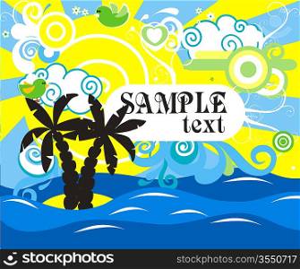Swirling wave design with palm trees