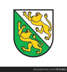 Swiss canton coat of arms, Switzerland Thurgau emblem and heraldry sign, vector. Swiss canton sign of Thurgovia Thurgau region, heraldic shield flag, Switzerland confederation coat of arms with lions. Swiss canton coat arms, Switzerland Thurgau emblem