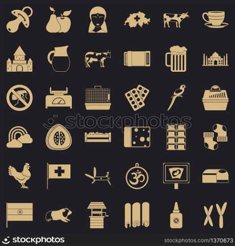 Swiss cow icons set. Simple style of 36 swiss cow vector icons for web for any design. Swiss cow icons set, simple style