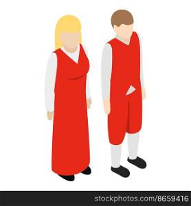 Swiss culture icon isometric vector. Couple of resident in national costume icon. Swiss national costume, history, culture. Swiss culture icon isometric vector. Couple of resident in national costume icon