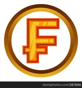 Swiss frank vector icon in golden circle, cartoon style isolated on white background. Swiss frank vector icon