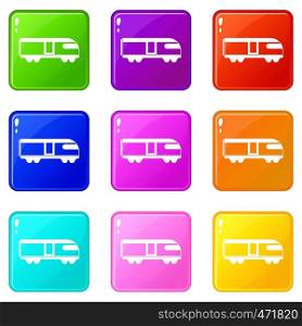 Swiss mountain train icons of 9 color set isolated vector illustration. Swiss mountain train icons 9 set