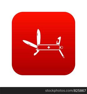 Swiss multipurpose knife icon digital red for any design isolated on white vector illustration. Swiss multipurpose knife icon digital red