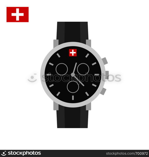 Swiss watches in classic design. Icon in flat style. Swiss Symbol of Switzerland. Vector illustration. Swiss watches in classic design