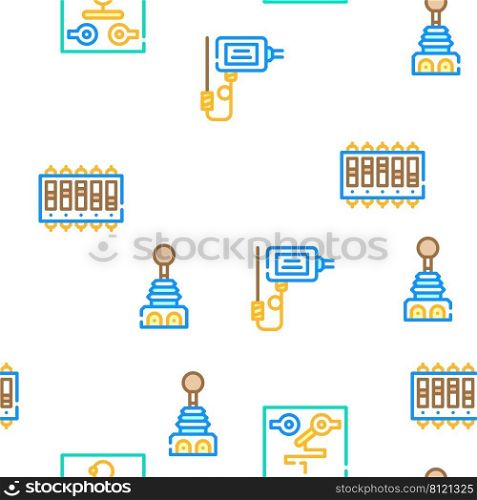 Switch Electricity Accessory Vector Seamless Pattern Color Line Illustration. Switch Electricity Accessory Icons Set Vector