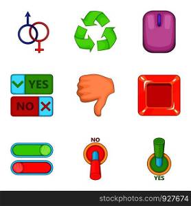 Switch icons set. Cartoon set of 9 switch vector icons for web isolated on white background. Switch icons set, cartoon style