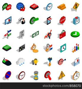 Switch off icons set. Isometric style of 36 switch off vector icons for web isolated on white background. Switch off icons set, isometric style