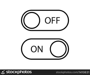 Switch on and off toggle. Slider control to turn on and off. Isolated round buttons in linear style in black and white. Power symbol element. Illustration of active or inactive power. Vector EPS 10
