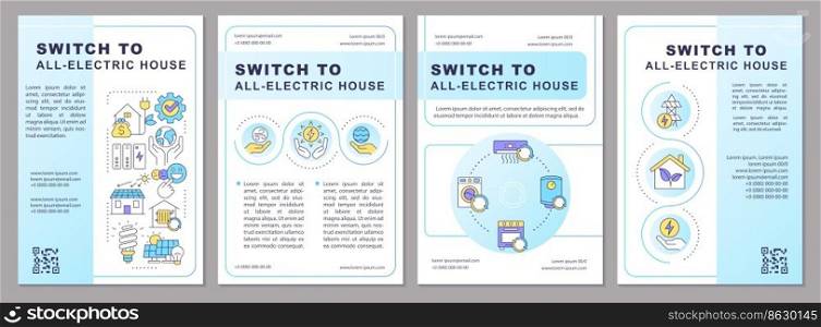 Switch to all-electric home brochure template. Eco house. Leaflet design with linear icons. Editable 4 vector layouts for presentation, annual reports. Arial, Myriad Pro-Regular fonts used. Switch to all-electric home brochure template