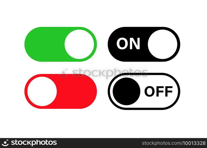 Switch toggle buttons ON OFF. Vector isolated web elements. Mobile app interface switch buttons and icon. Stock vector. EPS 10 