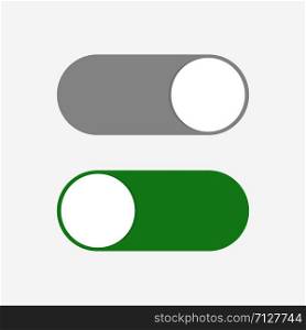 Switch toggle green grey isolated vector element. User On and Off button symbol sign. Technology concept. Internet or wed technology. EPS 10. Switch toggle green grey isolated vector element. User On and Off button symbol sign. Technology concept. Internet or wed technology.