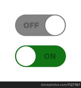 Switch toggle green grey isolated vector element. User On and Off button symbol sign. Technology concept. Internet or wed technology. EPS 10. Switch toggle green grey isolated vector element. User On and Off button symbol sign. Technology concept. Internet or wed technology.
