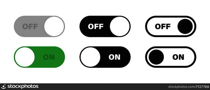 Switch toggle green grey isolated vector elements. User On and Off button symbol sign or icon. Technology concept. Internet or wed technology. EPS 10. Switch toggle green grey isolated vector elements. User On and Off button symbol sign or icon. Technology concept. Internet or wed technology.
