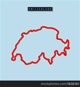 Switzerland bold outline map. Glossy red border with soft shadow. Country name plate. Vector illustration.. Switzerland bold outline map. Vector illustration