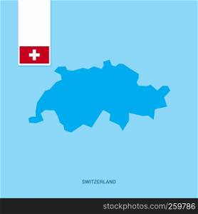 Switzerland Country Map with Flag over Blue background