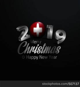Switzerland Flag 2019 Merry Christmas Typography. New Year Abstract Celebration background