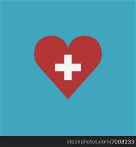 Switzerland flag icon in a heart shape in flat design. Independence day or National day holiday concept.
