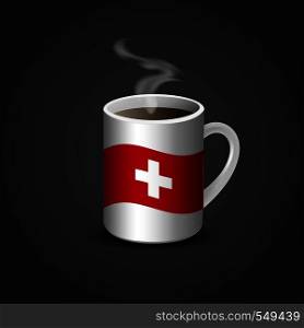 Switzerland Flag Printed on Hot Coffee Cup. Vector EPS10 Abstract Template background