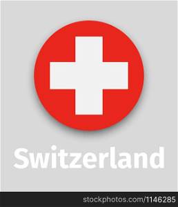 Switzerland flag, round icon with shadow isolated vector illustration. Switzerland flag, round icon