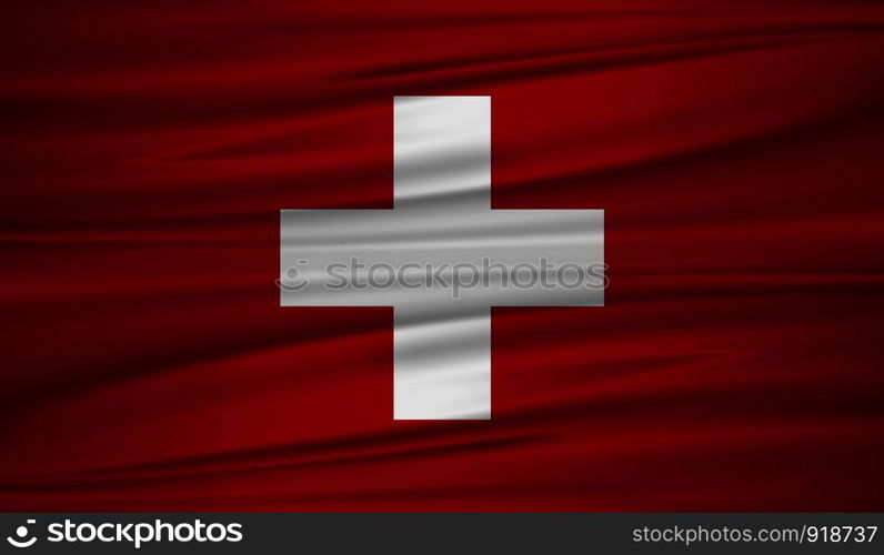 Switzerland flag vector. Vector flag of Switzerland blowig in the wind. EPS 10.