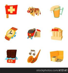 Switzerland icons set. Cartoon illustration of 9 Switzerland vector icons for web. Switzerland icons set, cartoon style