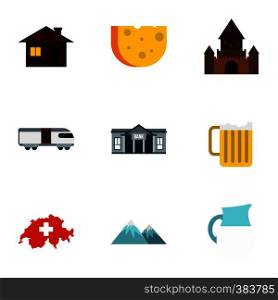 Switzerland icons set. Flat illustration of 9 Switzerland vector icons for web. Switzerland icons set, flat style