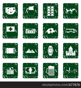 Switzerland Icons set in grunge style green isolated vector illustration. Switzerland Icons set grunge