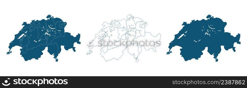 Switzerland Vector Map Regions Isolated on white. HD illustration. Switzerland Vector Map Regions Isolated on white