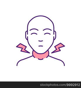 Swollen lymph nodes RGB color icon. Tonsils swelling and redness. Inflammation in throat. Tonsillitis, pharyngitis. Viral infection. Sore throat. Difficulty swallowing. Isolated vector illustration. Swollen lymph nodes RGB color icon