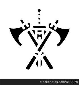 sword and ax weapon fairy tale glyph icon vector. sword and ax weapon fairy tale sign. isolated contour symbol black illustration. sword and ax weapon fairy tale glyph icon vector illustration