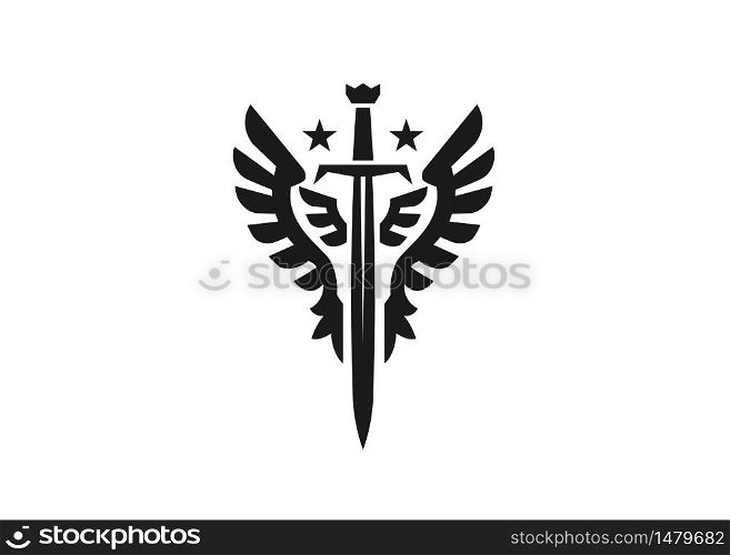 Sword and wings monogram color logo vector template illustration