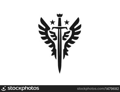 Sword and wings monogram color logo vector template illustration